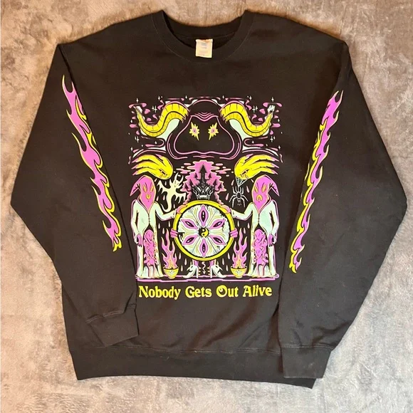 Bohemian XL Nobody Gets Out Alive Black Graphic Crewneck Sweatshirt - Picture 1 of 6